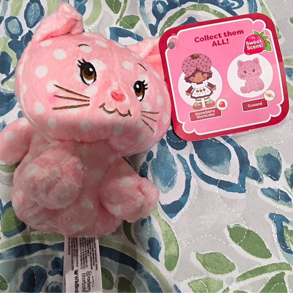WildBrain Strawberry Shortcake Custard Cat Plush Stuffed Animal Pink Scented